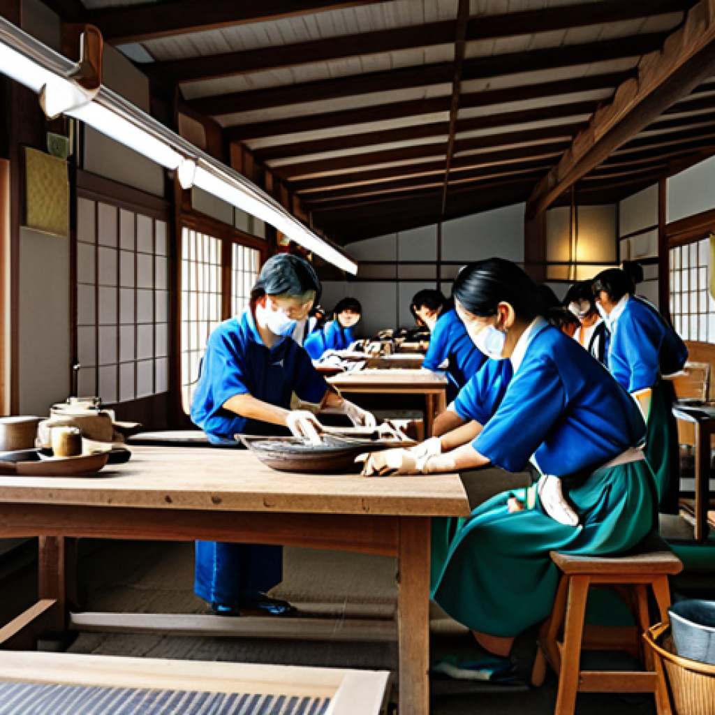 Revitalizing a Rural Town with Onshoring**
Prompt: "A bustling workshop in a quaint Japanese countryside town, fully clothed workers crafting traditional goods alongside modern machinery, appropriate attire, safe for work, perfect anatomy, natural proportions, professional setting, sunlit, family-friendly, showcasing the blend of tradition and technology bringing prosperity to the region."
**