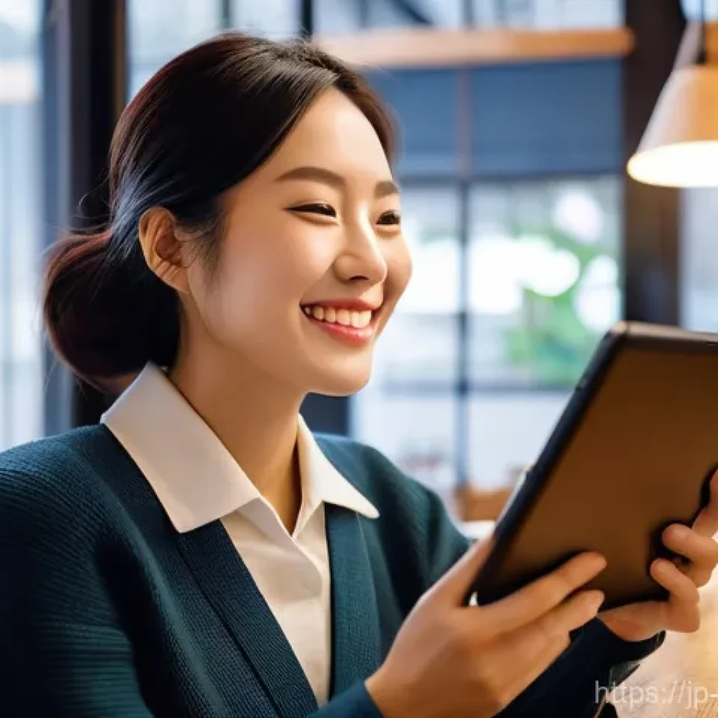 온쇼어링 비즈니스의 고객 유지 관리 전략 - **Personalized Customer Experience:**
    "A cheerful Japanese woman in her late 30s sits comfortabl...