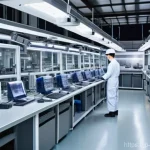 온쇼어링 비즈니스의 시장 진입 전략 - **Prompt:** A dynamic, brightly lit, and clean modern Japanese factory interior, showcasing a divers...